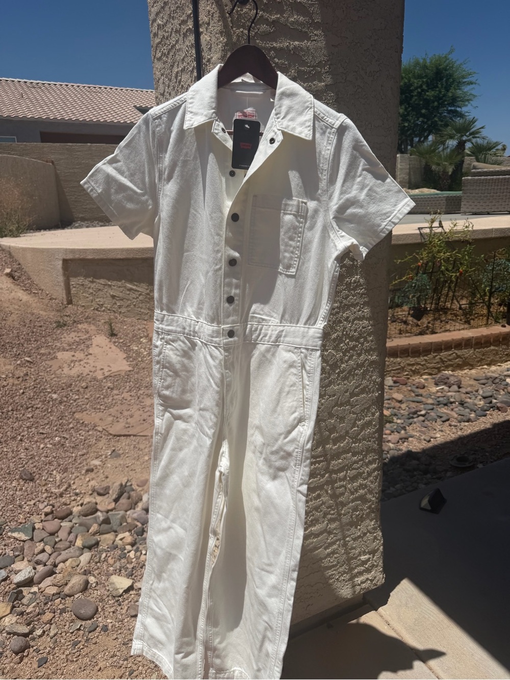 Levi's White Short Sleeve Heritage White Denim Jumpsuit NWT L Large $90